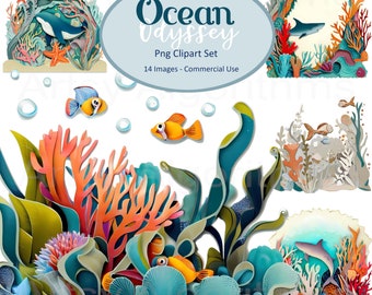 OCEAN ODYSSEY, Sealife Clipart, Shark Png, Whale Png, Sealife Sublimation, Seahorse Png, Commercial Use, Ocean Clipart, Underwater Png