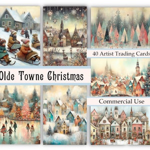 Olde Towne Christmas ATC Collage Sheet: Whimsical Holiday Art (Digital Download)