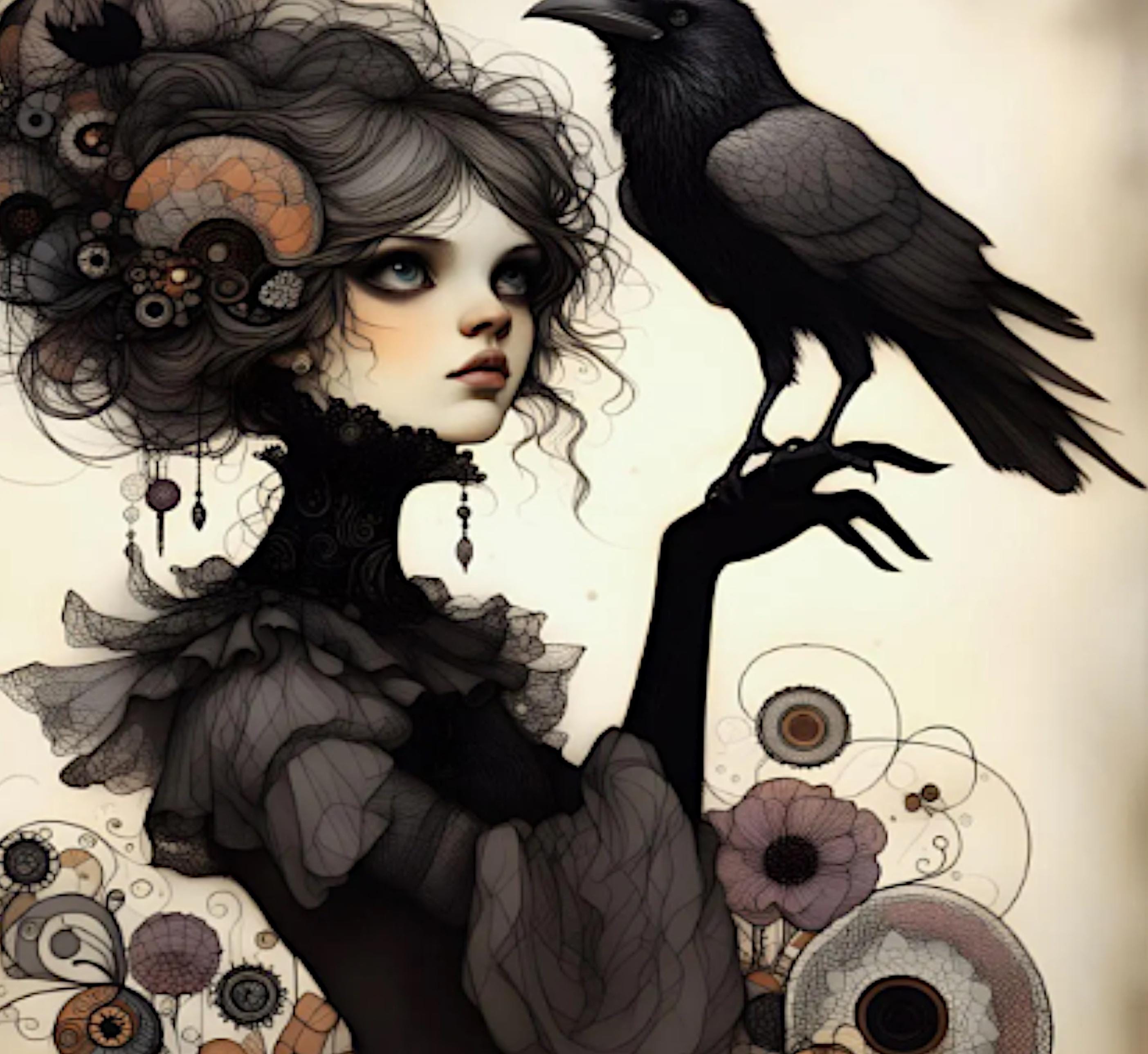 HER LITTLE DARLING 1, Gothic Poster, Raven Poster, Vintage Woman ...