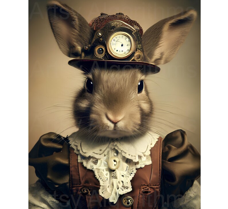 STEAMPUNK BUNNY Poster, Rabbit Art, Vintage Bunny Print, Pet Portrait ...