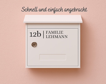 Briefkasten Aufkleber Personalisierbar mit Namen und Hausnummer aus Vinylfolie – Wasserfest und Wetterfest | Farbe Schwarz, Weiß, Gold