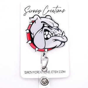 Bulldog Mascot Retractable Badge Reel | Personalized Teacher Gift | Teacher ID Holder | Teacher Badge Holder | Alligator Clip | Belt Clip