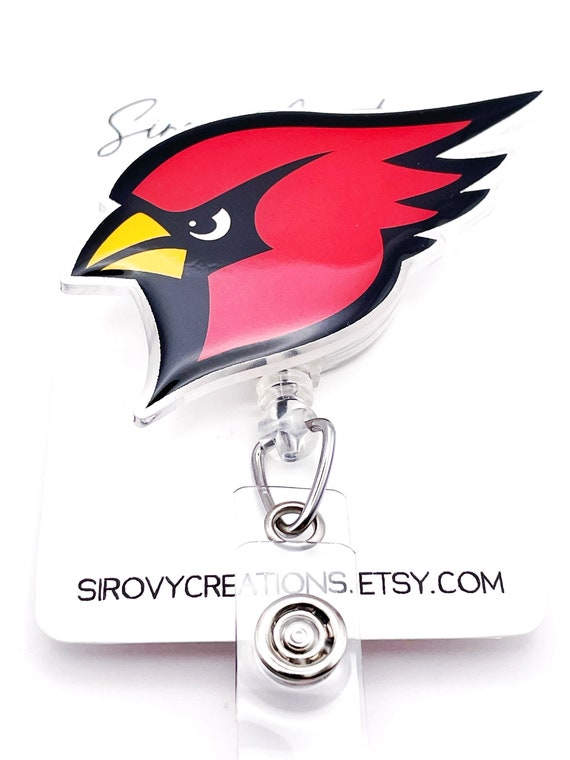 Cardinal Mascot Retractable Badge Reel | Personalized Teacher Gift |  Teacher ID Holder | Teacher Badge Holder | Alligator Clip | Belt Clip