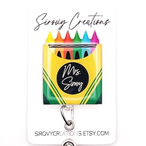 Crayon Box Retractable Badge Reel | Personalized Teacher Gift | Teacher ID Holder | Teacher Badge Holder | Alligator Clip | Belt Clip