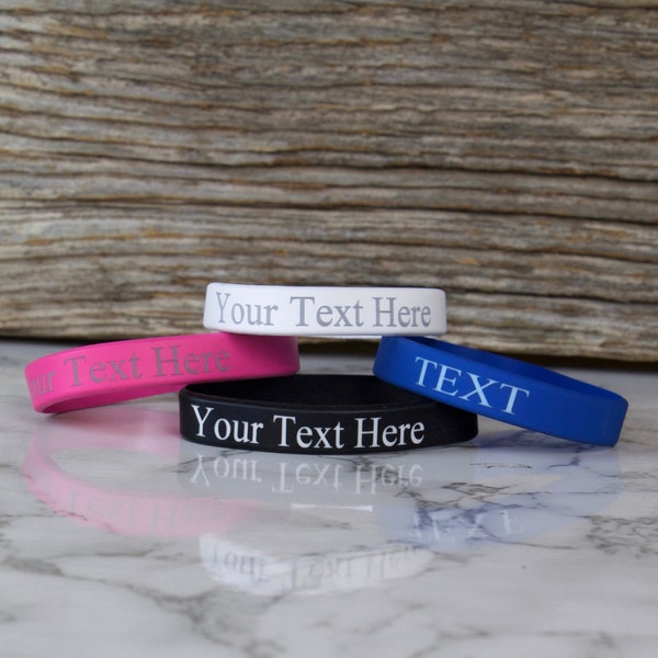 Custom Classic Silicone Wristbands- Personalized Rubber Bracelets- Motivation, Events, Gifts, Support, Fundraisers, Awareness, and Causes
