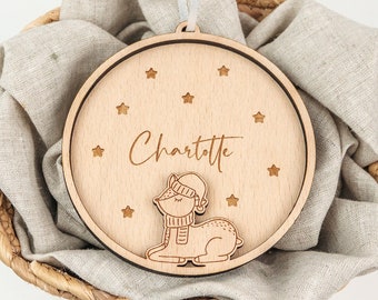 Christbaumanhänger Kinder | Holz | Personalisierter Weihnachtsschmuck | Geschenkanhänger