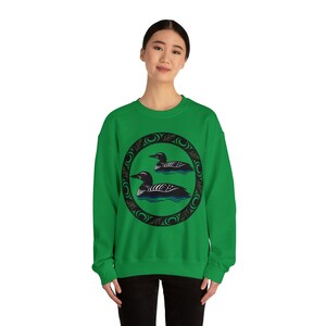 Coast Salish loons, loon, native art, indigenous art, bird shirt, indigenous Unisex Heavy Blend™ Crewneck Sweatshirt
