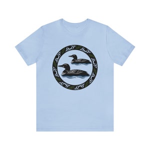 Coast Salish loons, loon, native art, indigenous art, bird shirt, indigenous Unisex Jersey Short Sleeve Tee