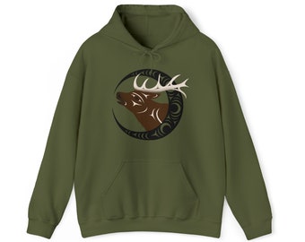 Elk, elk tooth, elk hooves, coast Salish, indigenous, hunter Unisex Heavy Blend™ Hooded Sweatshirt