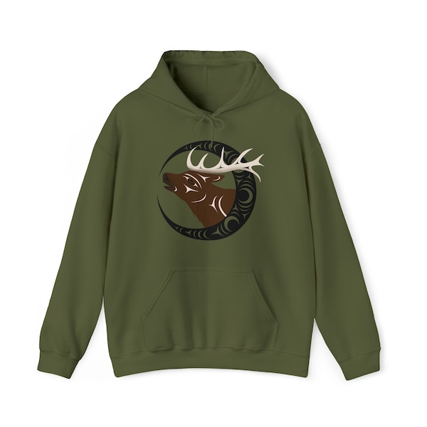 Elk, elk tooth, elk hooves, coast Salish, indigenous, hunter Unisex Heavy Blend™ Hooded Sweatshirt