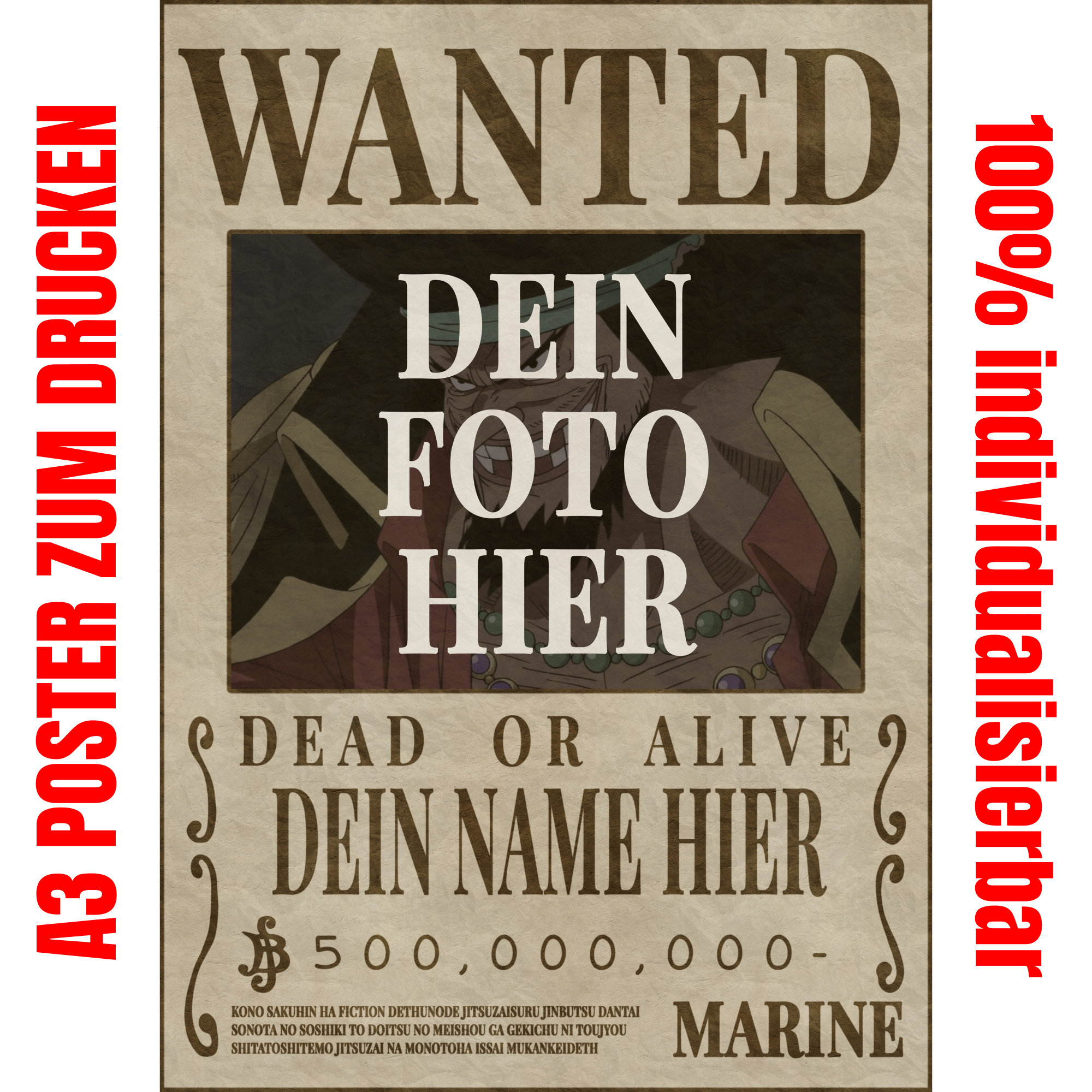 One Piece Anpassbares WANTED Kopfgeld Poster Drucken OP Poster Vorlage One Piece Anpassbares WANTED Kopfgeld Poster Drucken OP Poster Vorlage