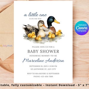 Mallard Duck Boy Baby Shower Invitation :Watercolor Theme, Editable Canva Template( Digital Download)