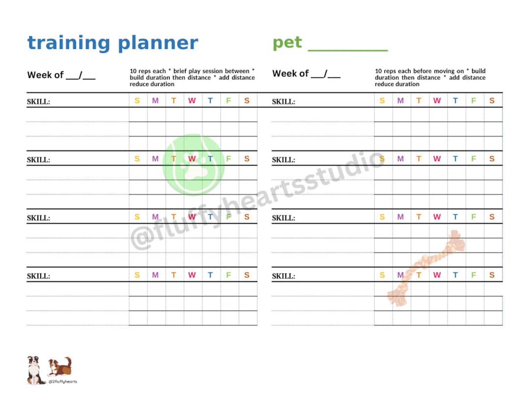 Printable Weekly Dog Training Schedule Keep Track of Training Progress