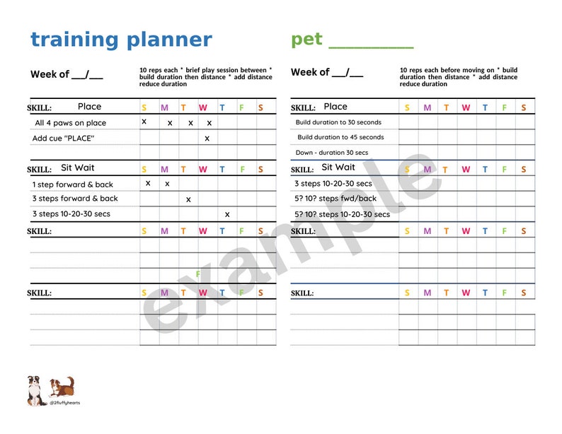 Printable Weekly Dog Training Schedule Keep Track of Training Progress