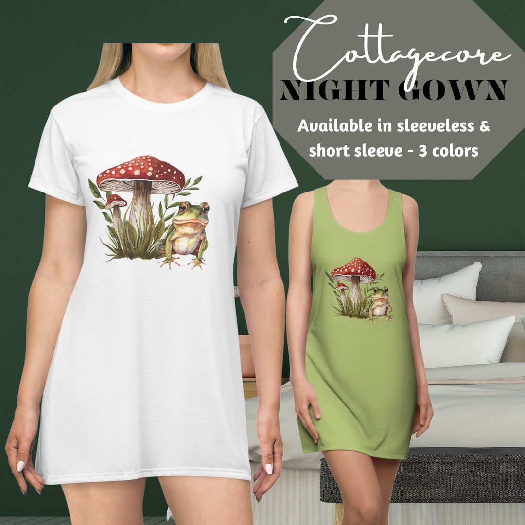 FROG and MUSHROOM COTTAGECORE Nightshirt for Women Soft Pajamas for