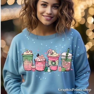 Ready to Press Pink Peppermint Coffee DTF Transfer, Christmas DTF, Xmas Coffee Transfer, Direct to Film, Apparel DTF, Pink Christmas dtf