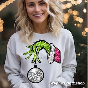 Ready to Press faux Sequence Ornament DTF, Pink Sequence Transfer, Santa Transfer, Popular Direct to Film, Winter Apparel DTF, Xmas lights