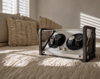 Luxury Automatic Watch Winder Gift For Him | 4-Watch Capacity | Watch Collector Gift for Husband, Dad or Boyfriend | Dark Bamboo