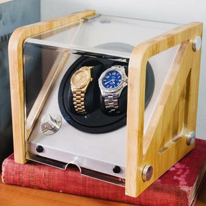 Uhrenbeweger für Automatikuhren: 2 Uhren Kapazität, Bamboo | Luxus Uhrenvitrine | Tourbillon Wicklungen