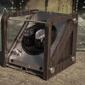 Watch Winder Box for Automatic Watches: 2-Watch Capacity, Dark Bamboo | Luxury Watch Display Case | Tourbillon Winders