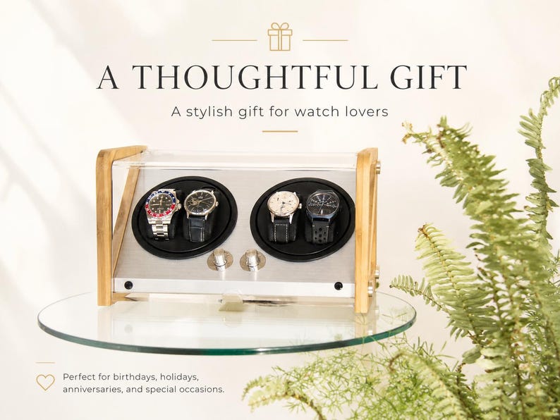 Watch Winder Box for Automatic Watches: 4-Watch Capacity, Bamboo | Luxury Watch Display Case | Tourbillon Winders image 7