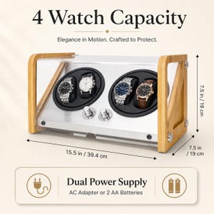 Watch Winder Box for Automatic Watches: 4-Watch Capacity, Bamboo | Luxury Watch Display Case | Tourbillon Winders image 6