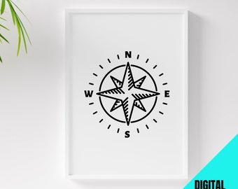 Compass Print: Minimalist North South East West Art (Digital Download)