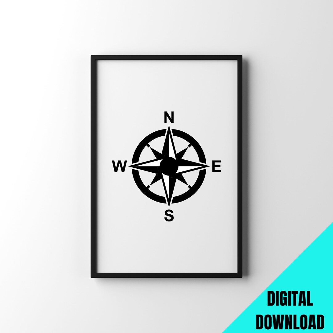 Compass Rose Print Minimalist North South East West Art (digital
