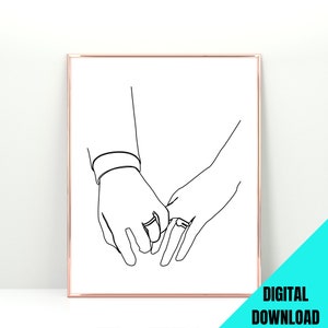 Digital Print, Black White Line Art, Printable Instant Download, Anniversary Artwork, Minimalistic Simple Wall Decor, Wedding Day Portrait