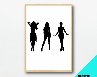 Collage Download, Adult Wall Art, Printable Art, Digital Print, Downloadable Art, Wall Decor, Woman Body Silhouette, Lady Sillouette Outline