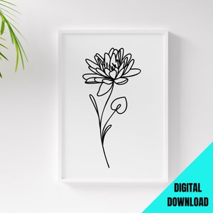 Blumendruck Digital Download Wandkunst, druckbare Wanddekoration, herunterladbare Blume Pflanze Linie Kunst, Housewarminggeschenke für sie, von WellNoted2