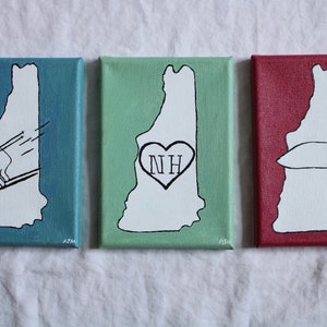 New Hampshire outline paintings, 5x7 acrylic on canvas, set of 3, Hand painted originals