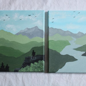 Mountain landscape paintings, 8x10 acrylic on canvas, Set of 2, Hand painted originals