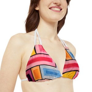 Strappy Bikini Set (AOP) #bencaudillstudios#summertime#beach#vacation#modern#abstract#unique#shop#etsy#bikini#swim