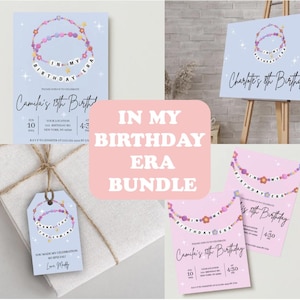 In my birthday Era digital file birthday Bundle, self edit on canva instant download friendship bracelet eras tour bundle