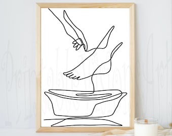 Jesús lava los pies de sus discípulos - Concepto de arte lineal religioso / Boceto sencillo dibujado a mano, ilustración bíblica abstracta que inspira el cristianismo