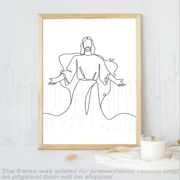 Ascension of Jesus Christ - Religious Line Art Concept | Simple Hand-drawn Sketch | Abstract Bible Inspiriting Christianity Minimalist Decor