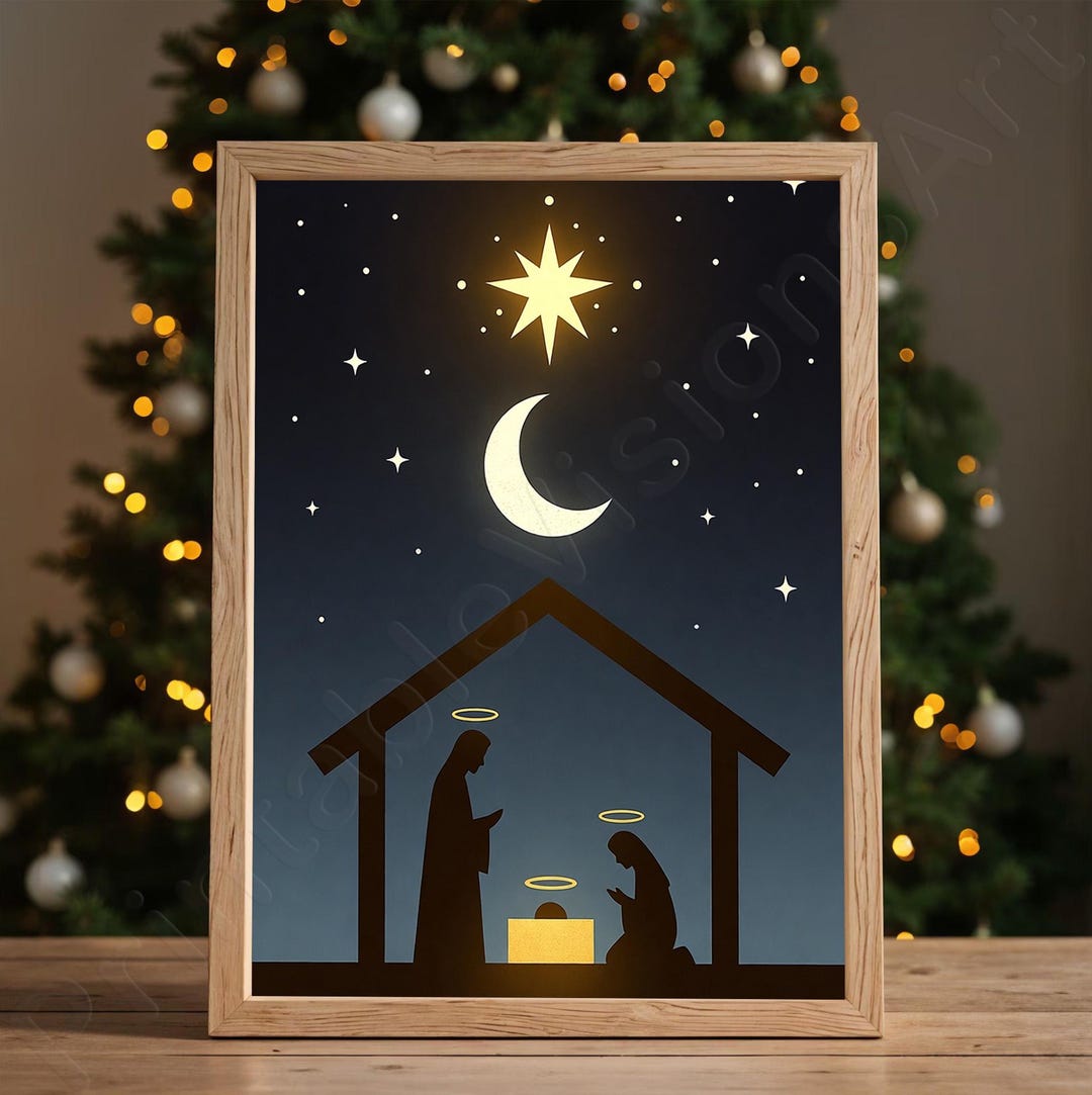 Minimalist Nativity Scene Printable Decor, Abstract Christmas Manger ...