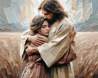 His Love, Jesus Hugging Woman, Christian Wall Art, Jesus Art, LDS Prints, Bible Art, Jesus with Woman,  Christian Printable, Jesus LDS Art