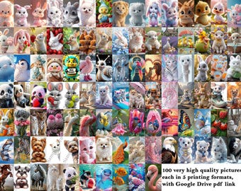 Paquete de 100 láminas imprimibles modernas para la pared de la habitación infantil: láminas eclécticas para guardería, decoración de sala de juegos, láminas maximalistas para niños.