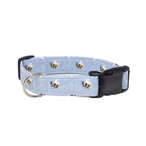 Bee Dog Collar | Gray Adjustable Dog Collar | Fabric Puppy Collar | Small Boy Dog Collar | Designer Collar