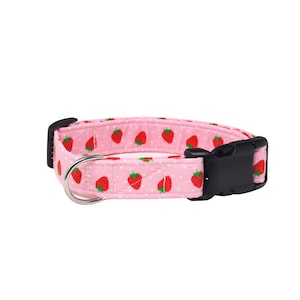 Collier pour chien fille fraises | Collier de chien rose réglable | Collier pour chiot à pois | Collier de chien personnalisé | Collier de créateur