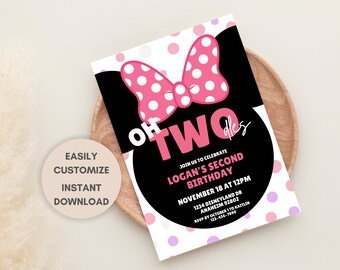 Oh, TWOdles! 2nd Birthday Invitation - Customizable Second Birthday Minnie Party Theme, Digital Invite, Printable