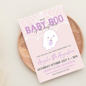 Our Baby Boo is Almost Due - Ghost Halloween Baby Shower Editable Invitation for Girl