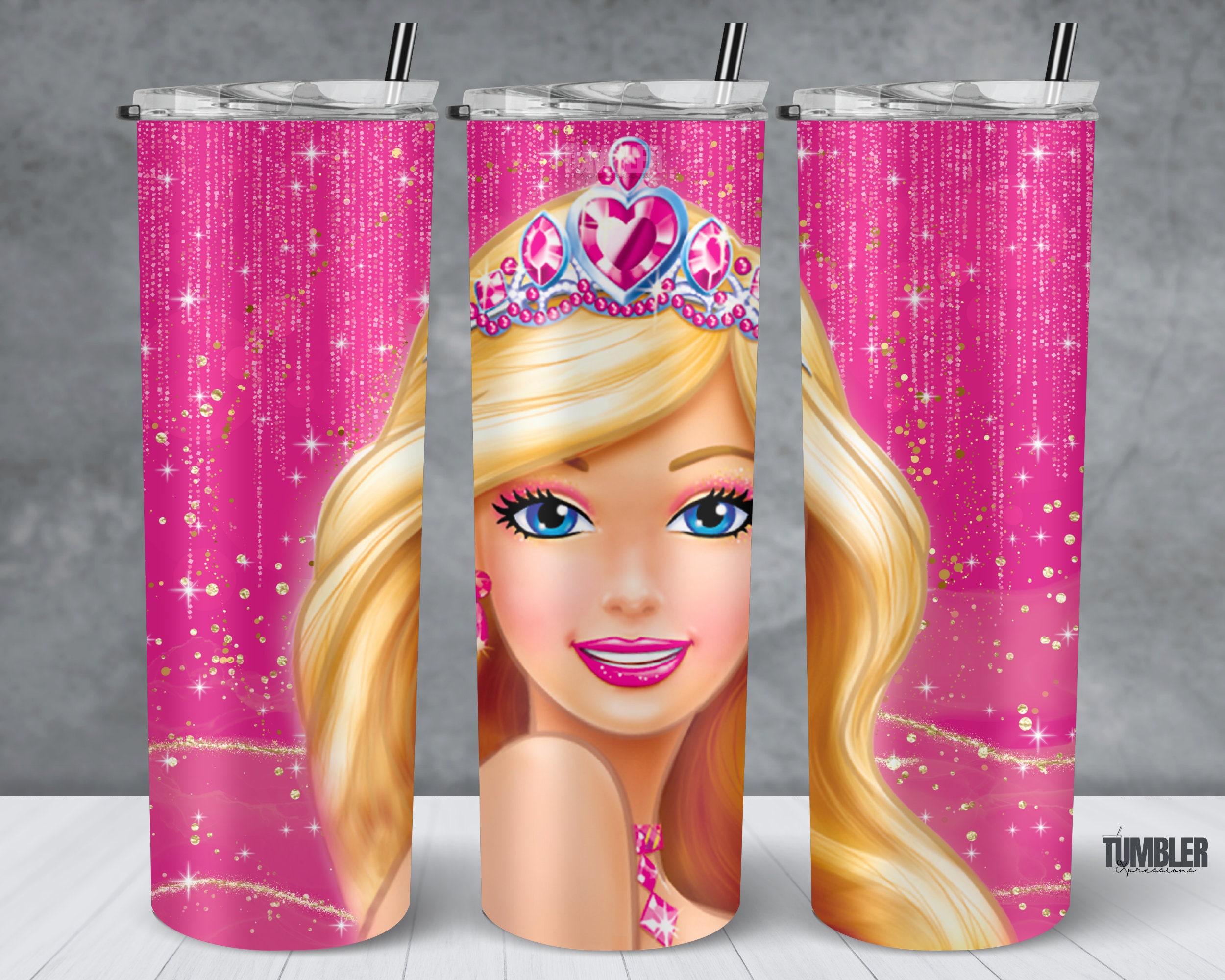 Fashionable Barbie Style Cartoon Straw Cover Pink Straw Tumbler Accessories  Plug Y1X7
