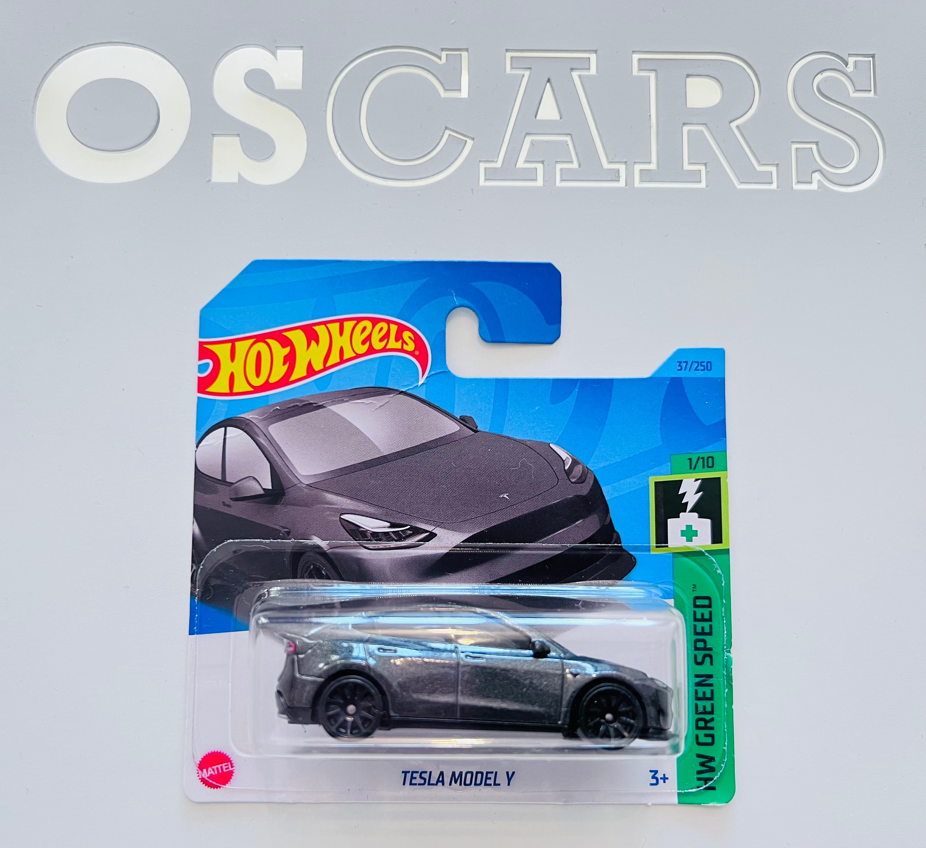 Hot Wheels Tesla Model Y – HW Green Speed, Scala 1/64, Colore Grigio, Modello 37/250