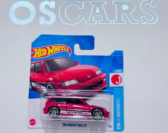 HotWheels  ‘90 Honda Civic EF red die cast car. Short Card.