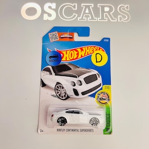 ベントレー コンチネンタル スーパースポーツ、ホワイト ホットウィール スペシャルエディション、希少なダイキャスト コレクター向けおもちゃの車、モデルレプリカ! 破損したカード!!