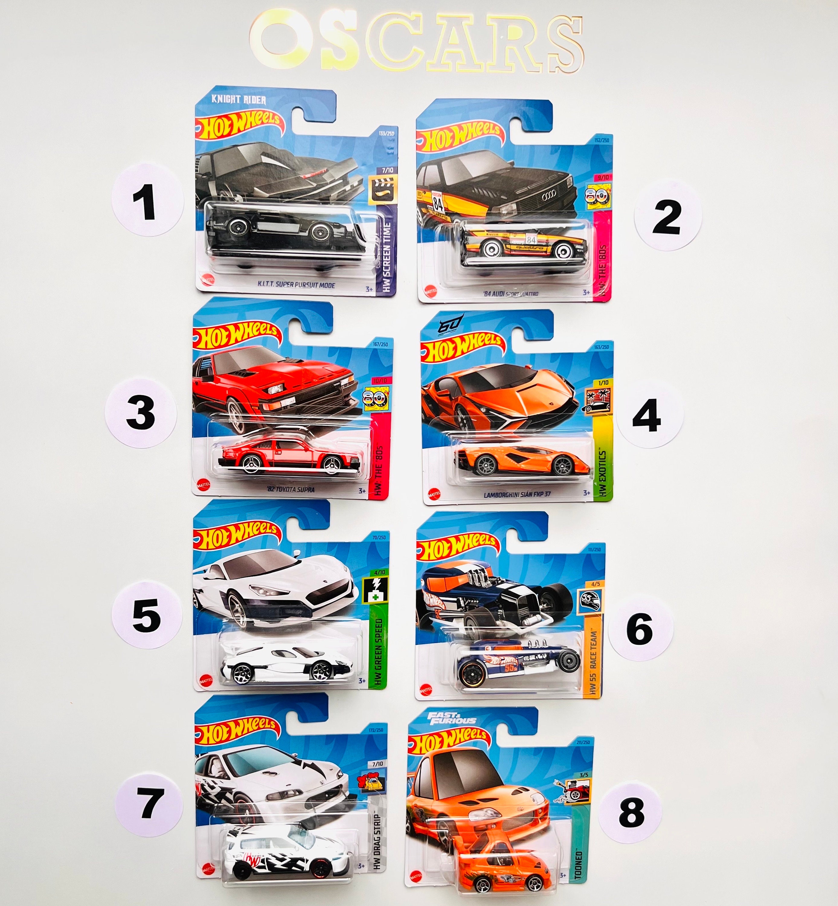 HotWheels Lamborghini, Toytoto Supra, HONDA Civic, Audi, Rimac Nevera oder andere Miniaturautos.