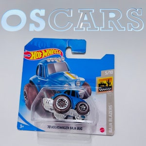 Volkswagen Baja Fusca azul fundido HotWheels '70. Cartão curto.